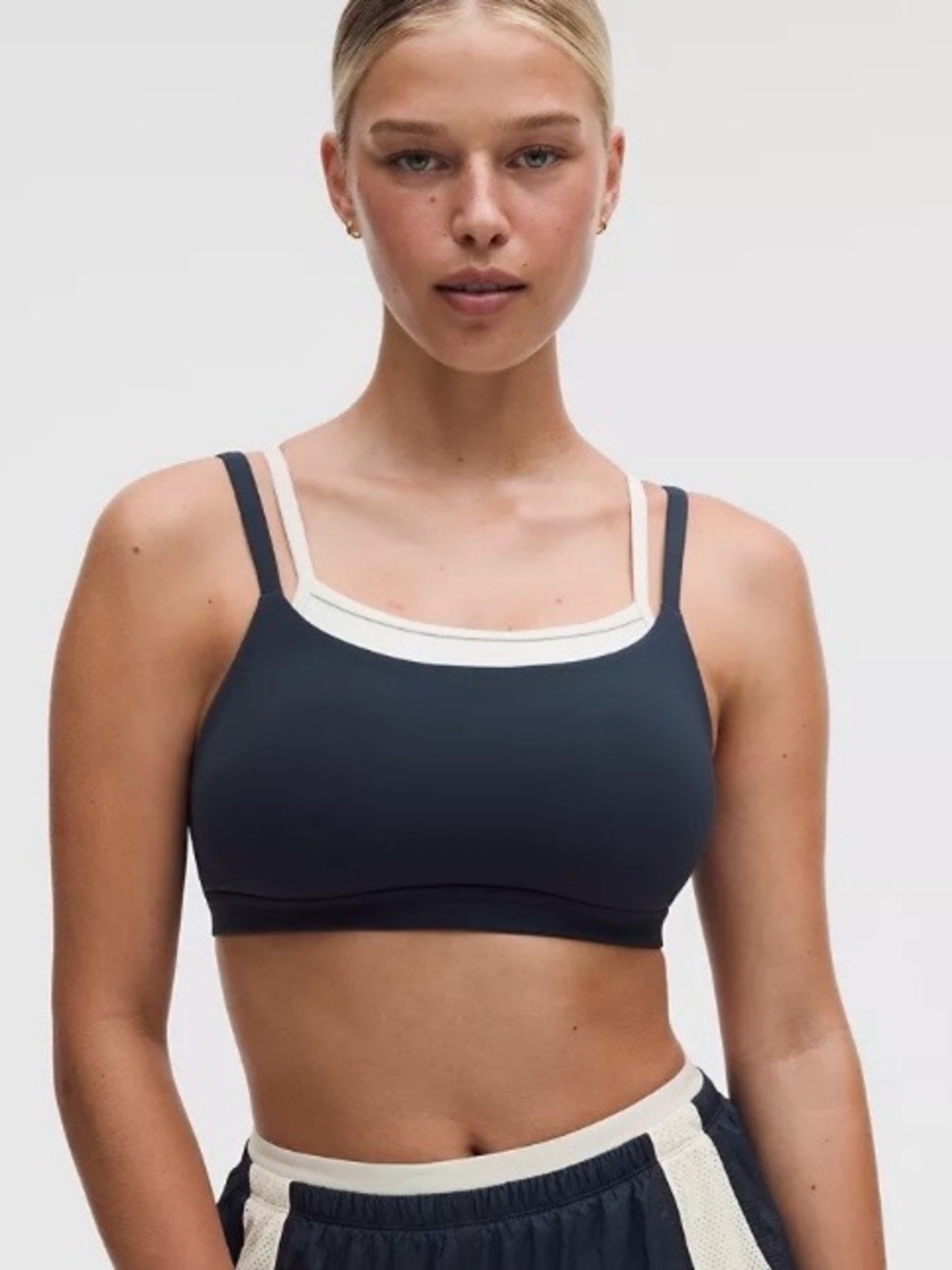 lululemon Layered Cami-Strap Bra
Light Support,. Color True Navy/Light Ivory. XS